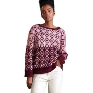 Maeve Anthropologie Siegfried Sweater Women's XS Pink Maroon Diamond Wool Blend